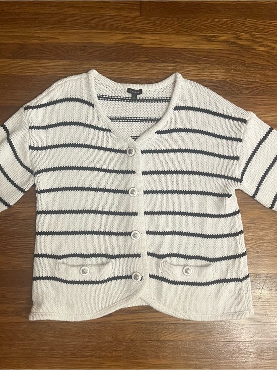 Talbots Sweaters - Old Money coastal nautical cardigan summer sweater M white navy stripe preppy